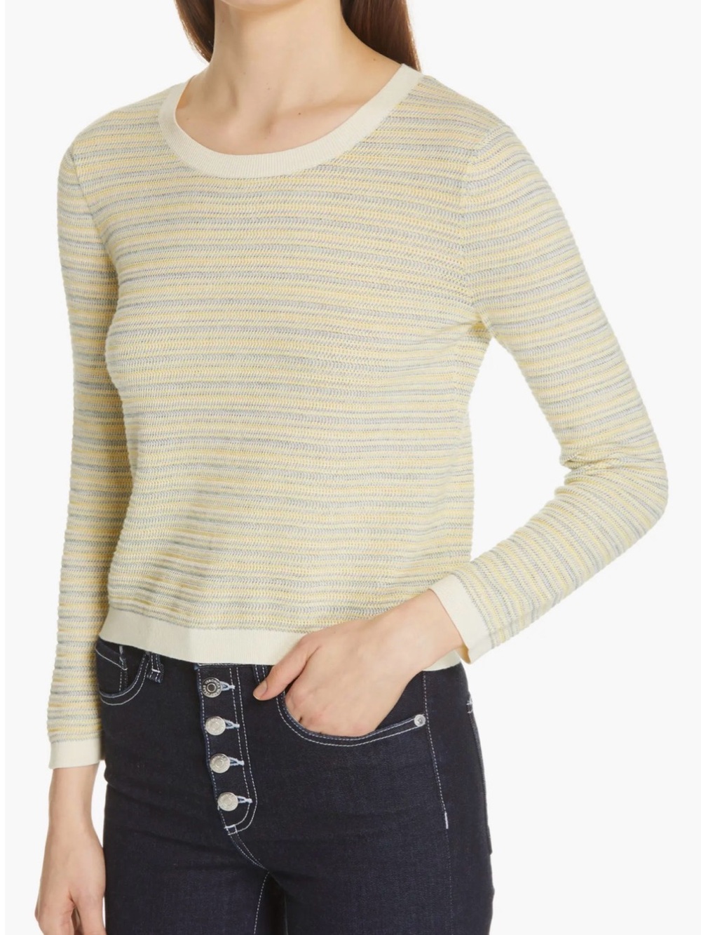 Veronica Beard Boise Striped Bracelet Sleeve Sweater Sz XS Yellow Multi